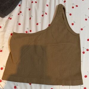 Aura One-Shoulder Ribbed Crop Top in Brown